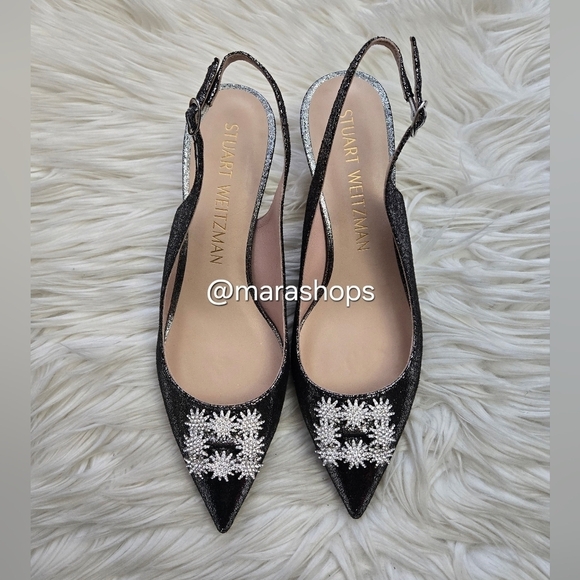 Stuart Weitzman Crystal Metallic Slingback Heels - Picture 2 of 7